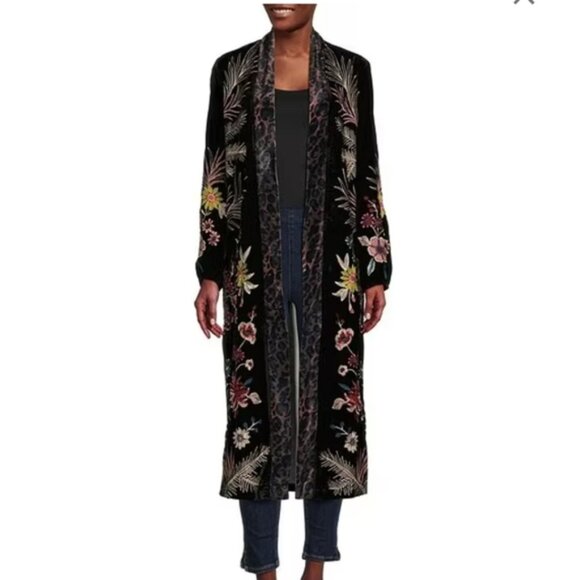 Velvet Kimono Duster by Paris Hues Embriodered, Open Front szS NWT - Picture 2 of 8